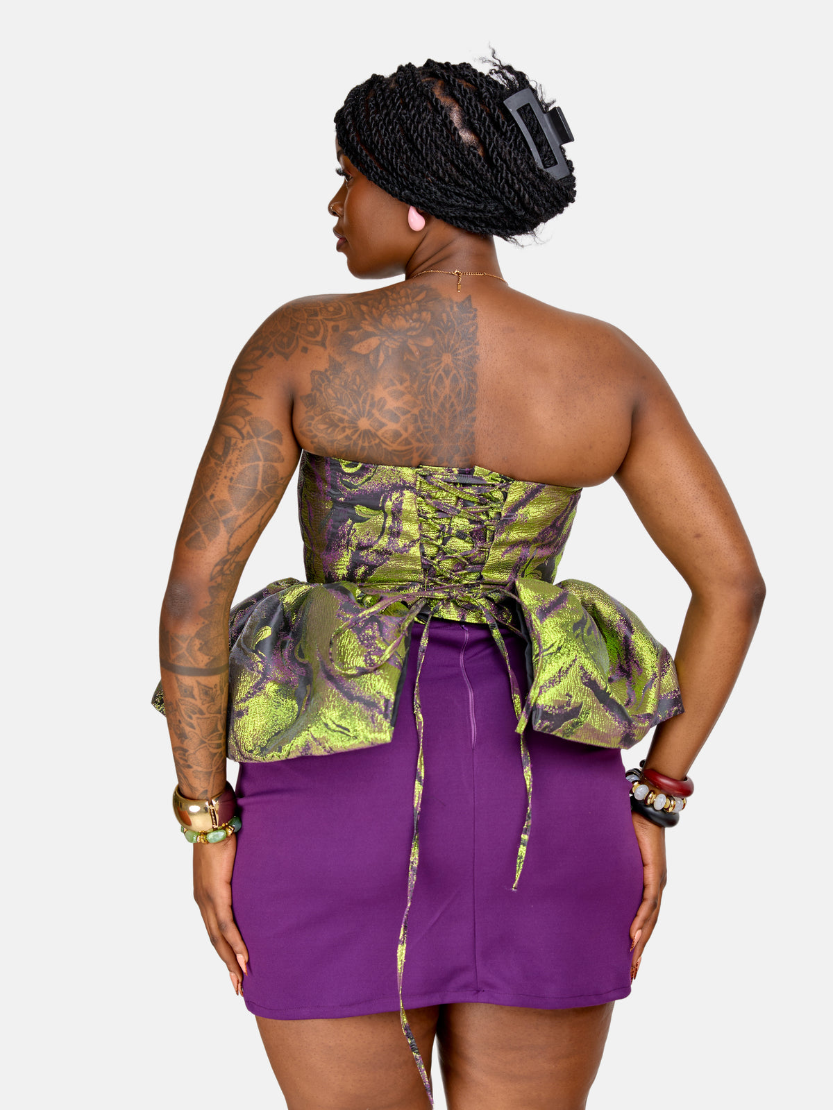 Lola Peplum Sleeveless Top - Green & Purple