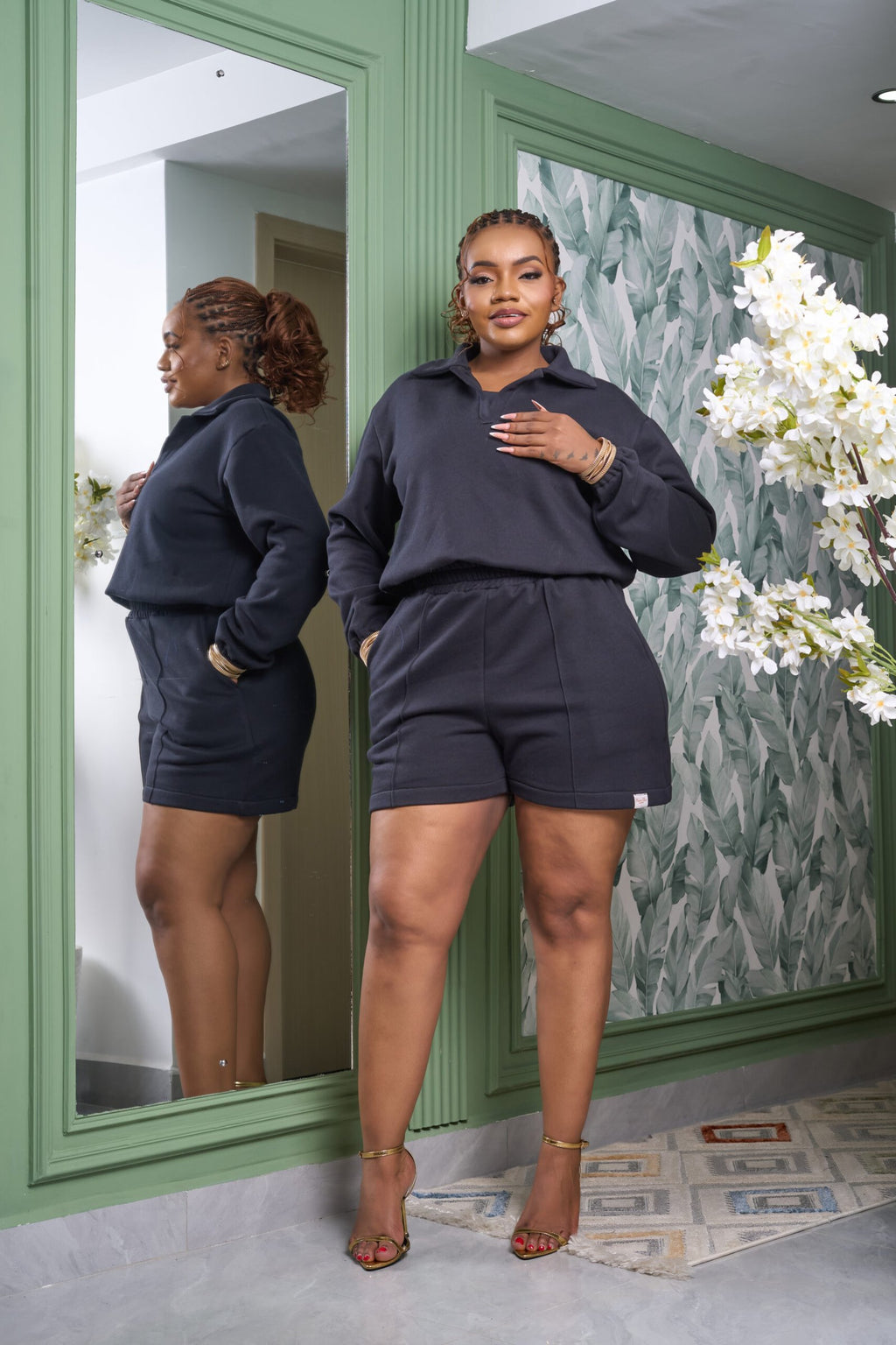 Polo Fleece Shorts Set - Black