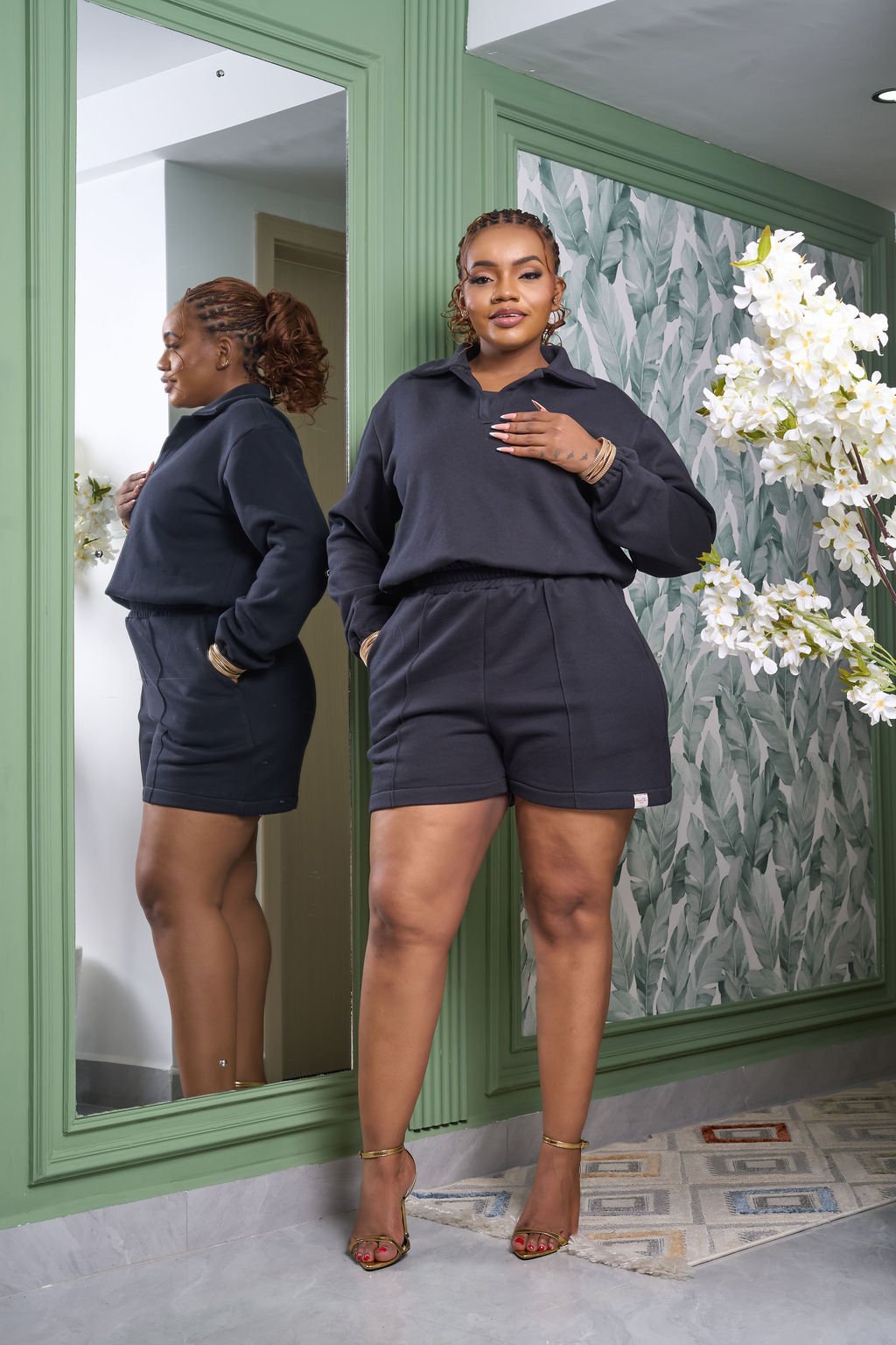 Polo Fleece Shorts Set - Black