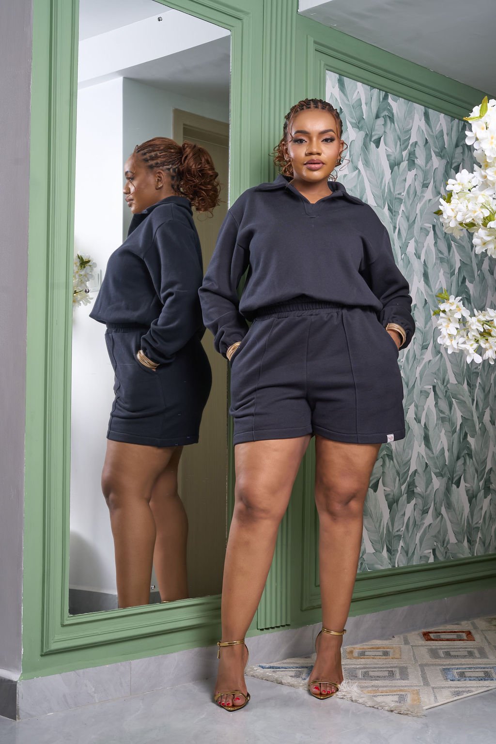 Polo Fleece Shorts Set - Black