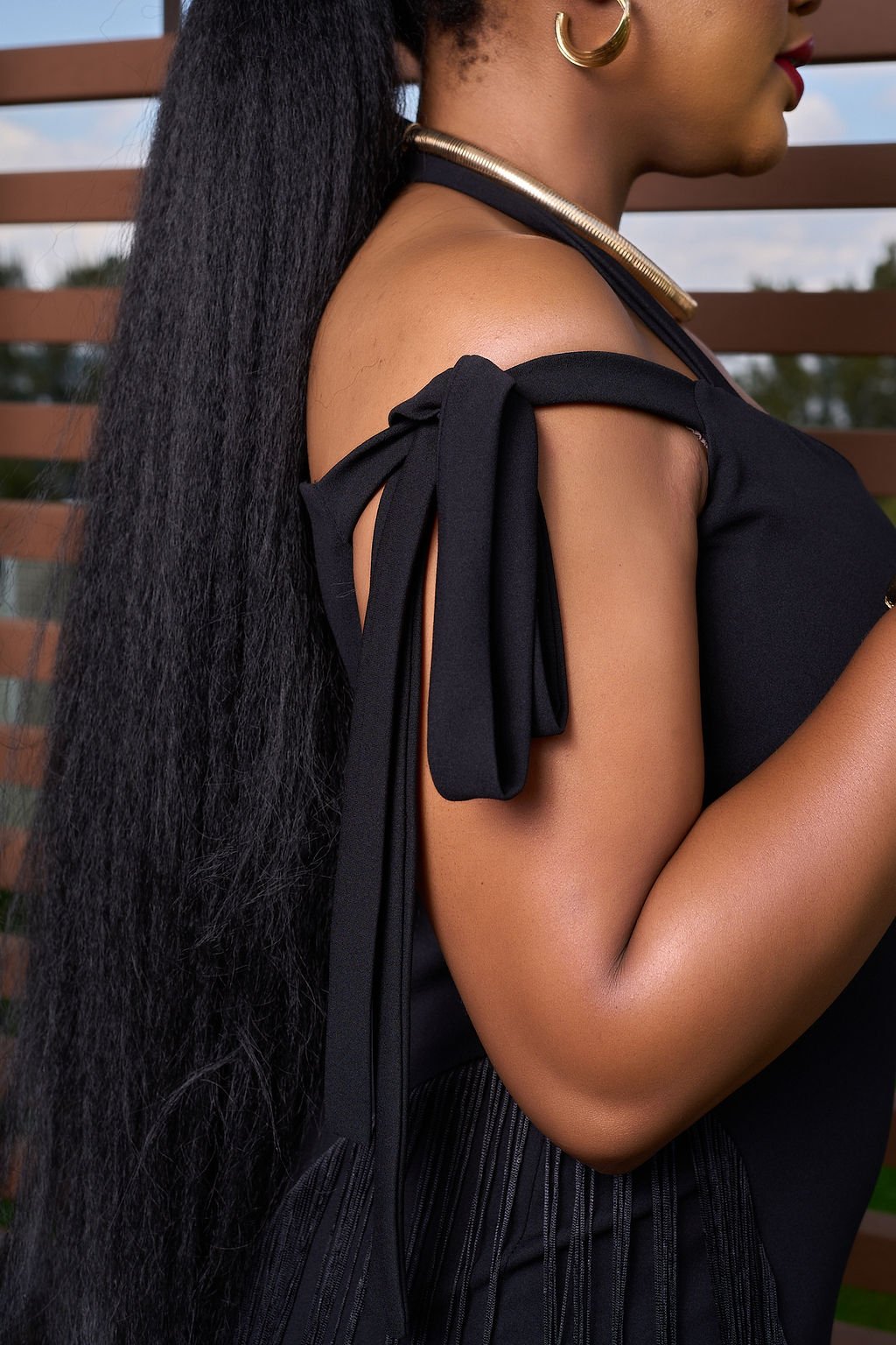 Fringe Midi Dress-Black