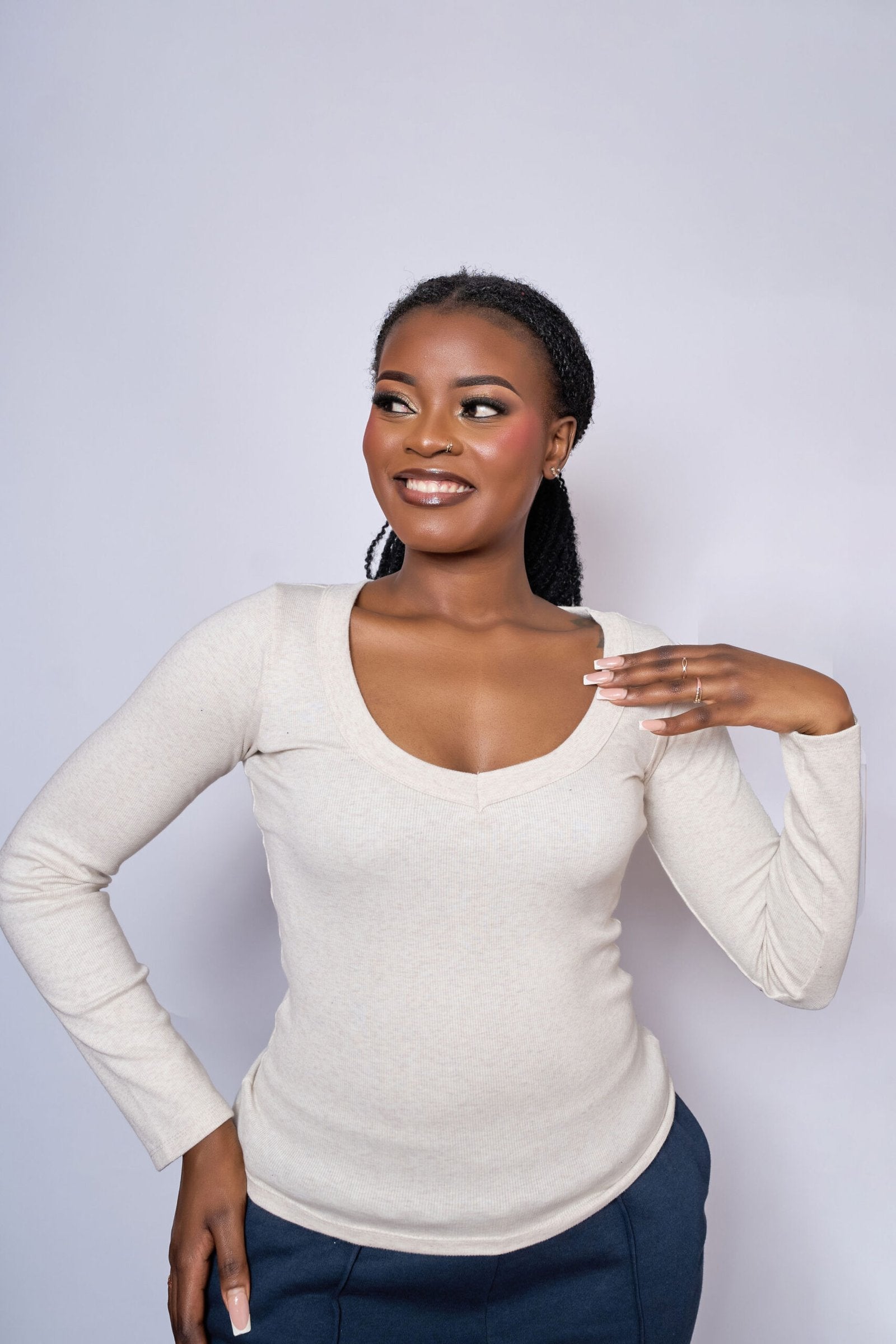 Ribbed Long Sleeve Top - White