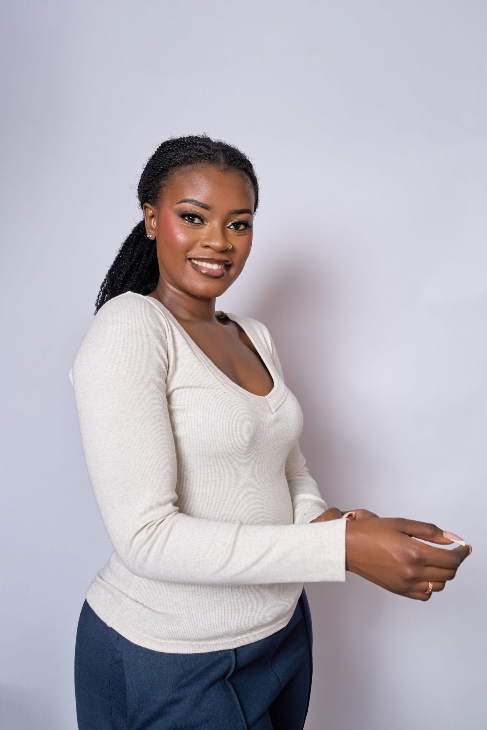 Ribbed Long Sleeve Top - White