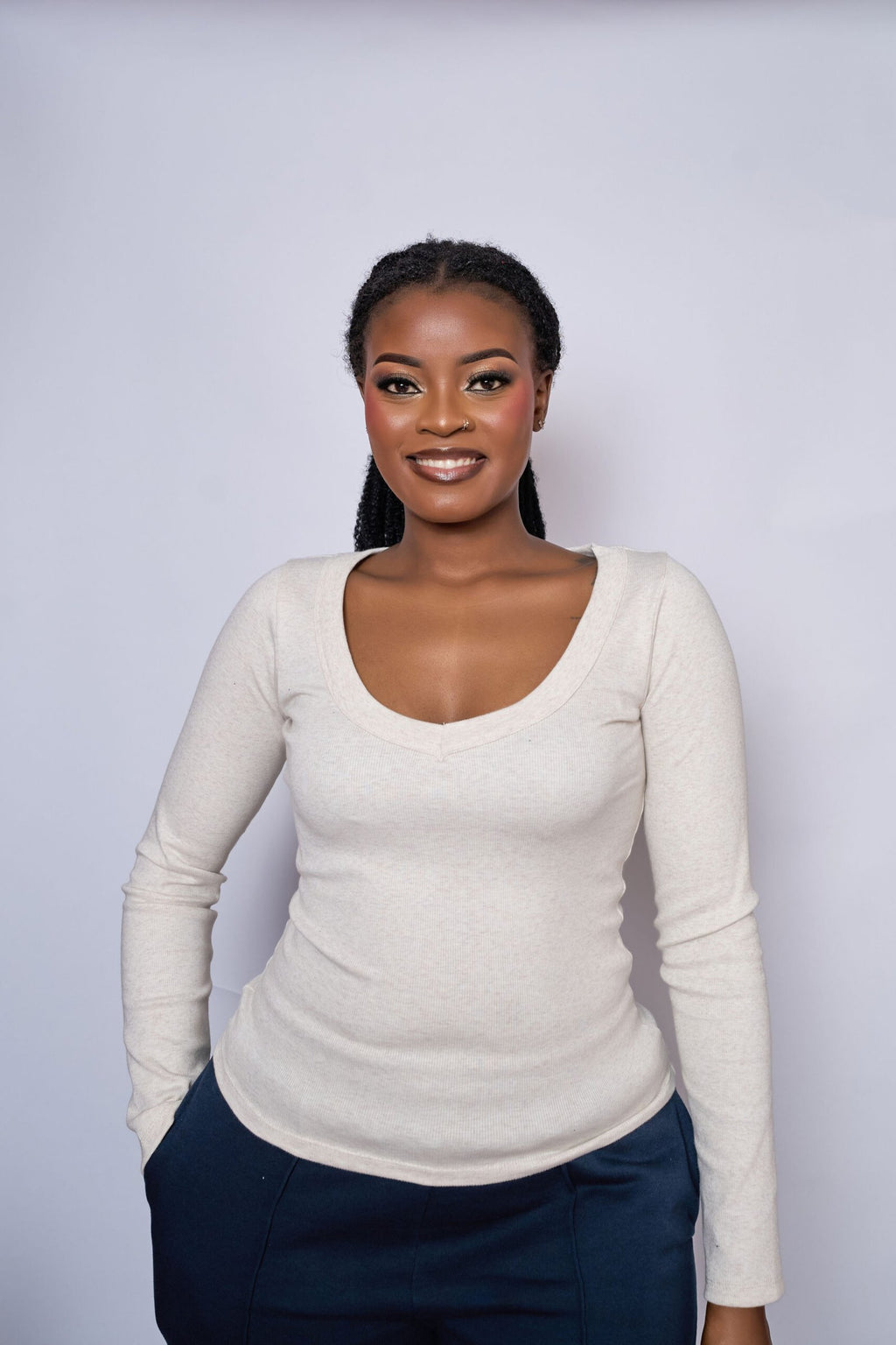 Ribbed Long Sleeve Top - White