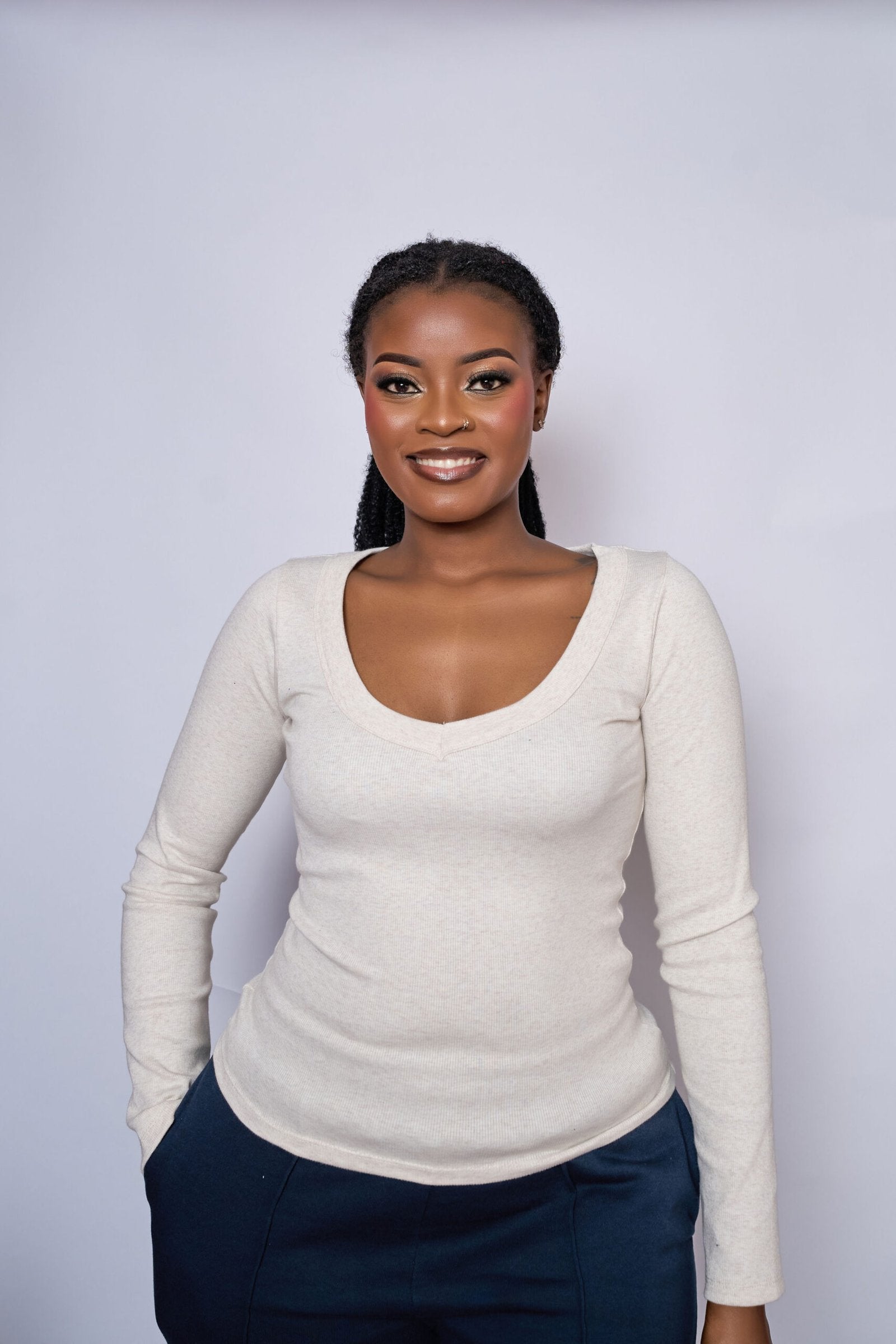 Ribbed Long Sleeve Top - White