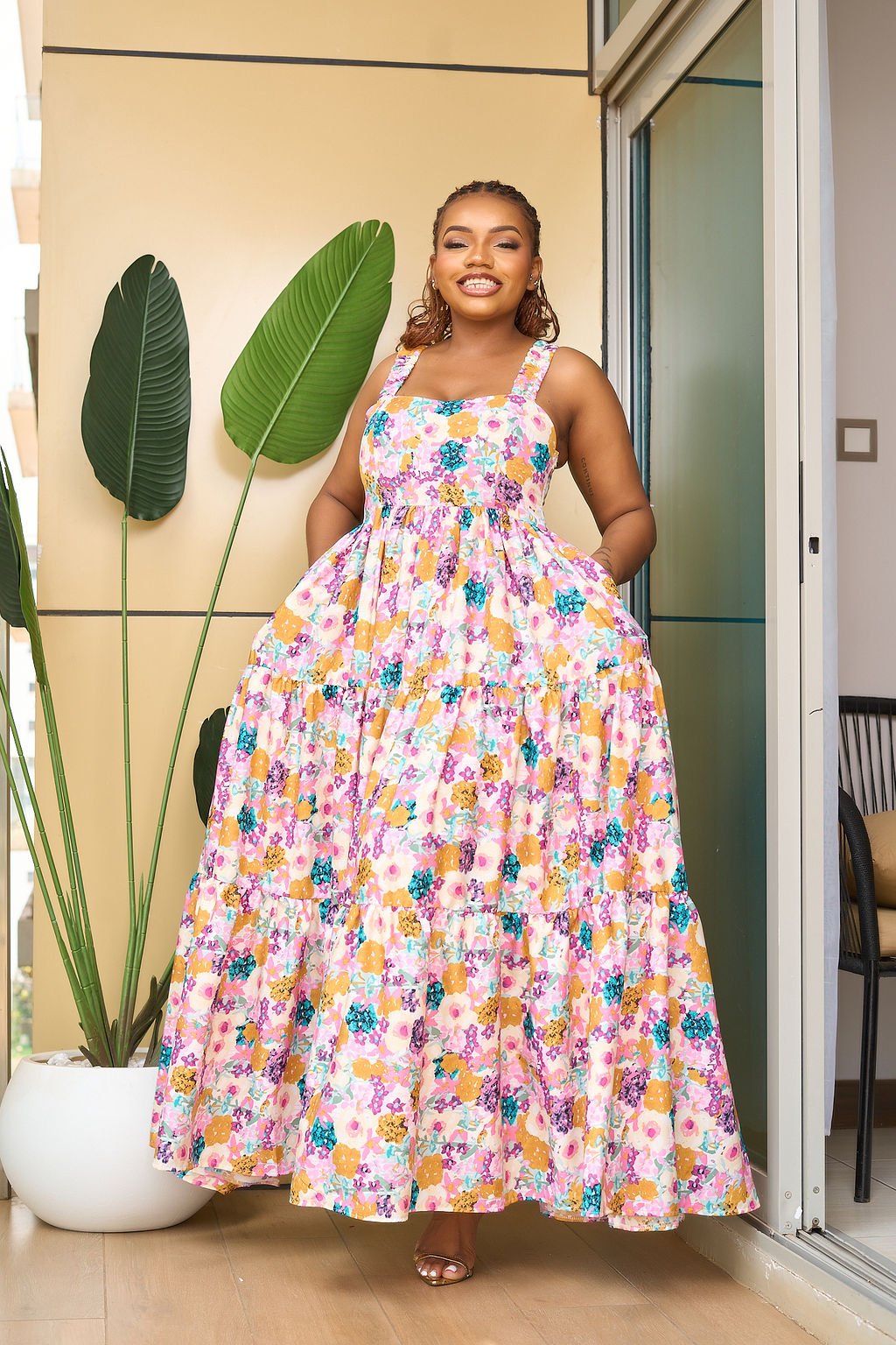 Nairobi Maxi Dress - Pink & Gold Floral