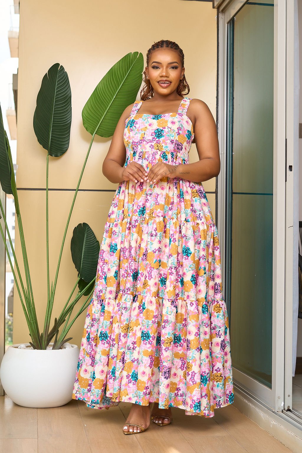 Nairobi Maxi Dress - Pink & Gold Floral