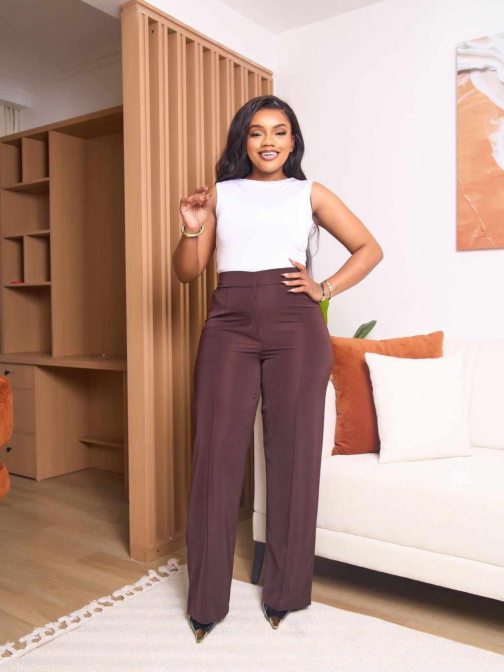 Pin Tuck Palazzo Pants - Chocolate