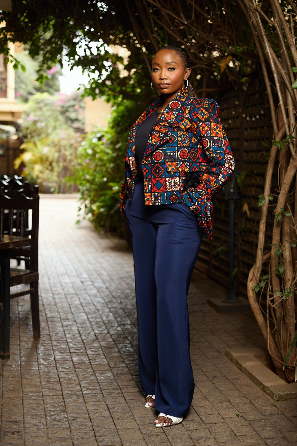 Cropped Jacket - Blue & Orange Patchwork