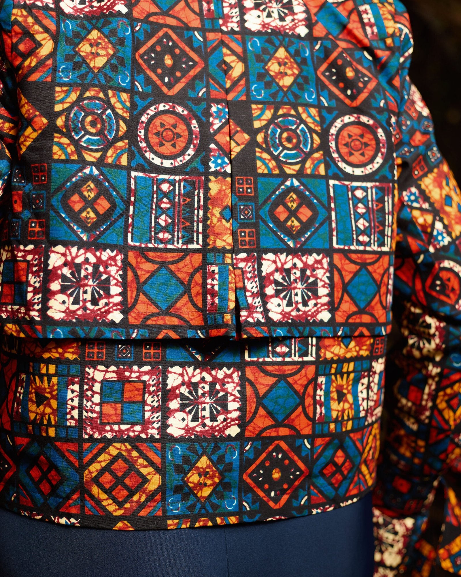 Cropped Jacket - Blue & Orange Patchwork