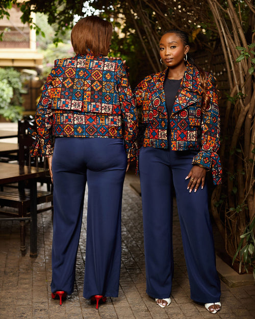Cropped Jacket - Blue & Orange Patchwork