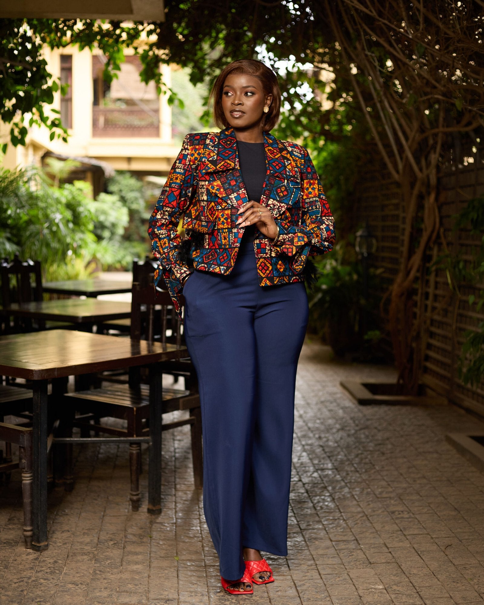Cropped Jacket - Blue & Orange Patchwork