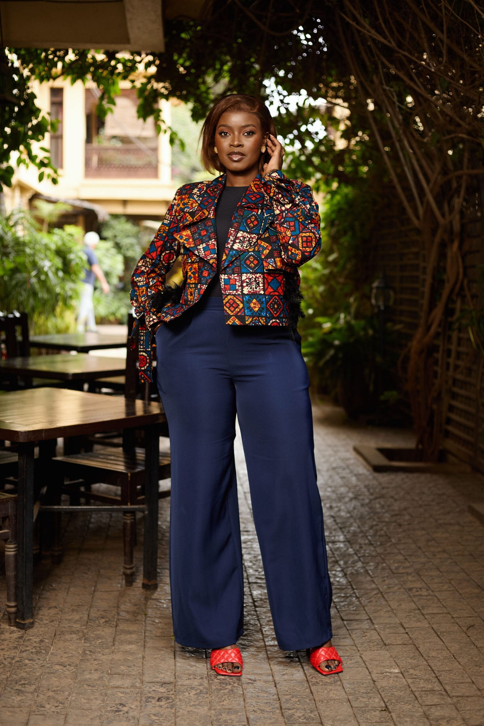 Cropped Jacket - Blue & Orange Patchwork