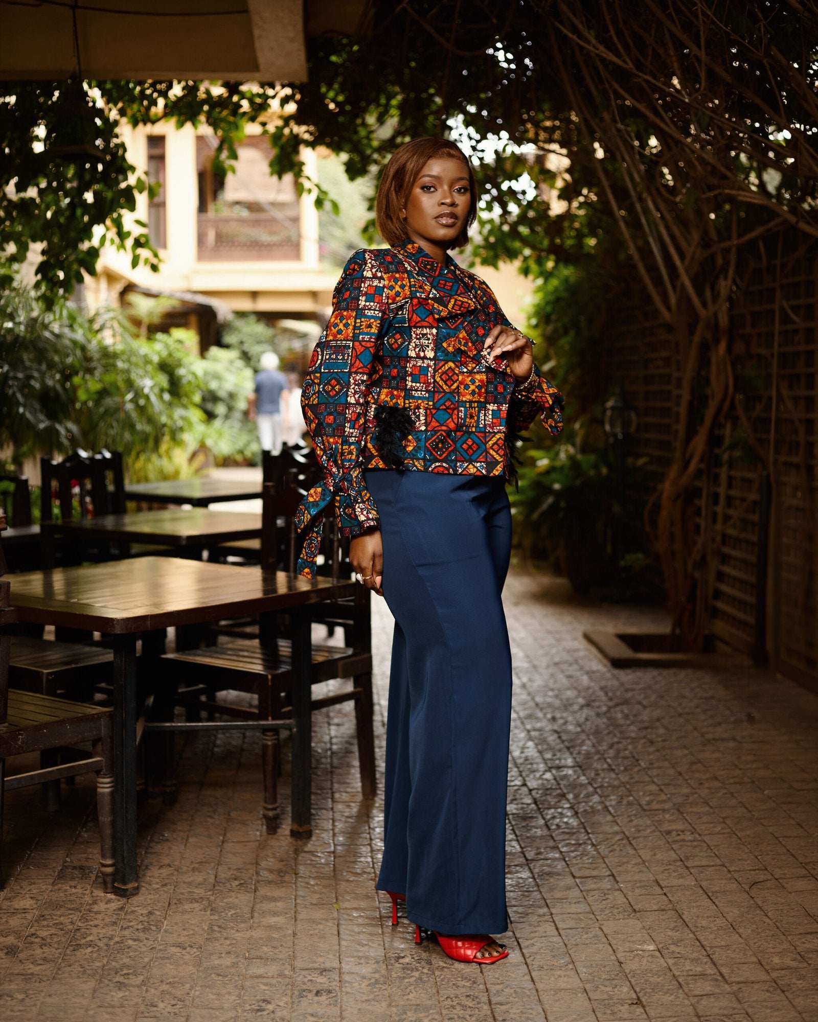 Cropped Jacket - Blue & Orange Patchwork