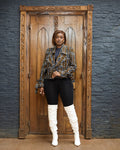 Cropped Jacket - Brown Geometric Print
