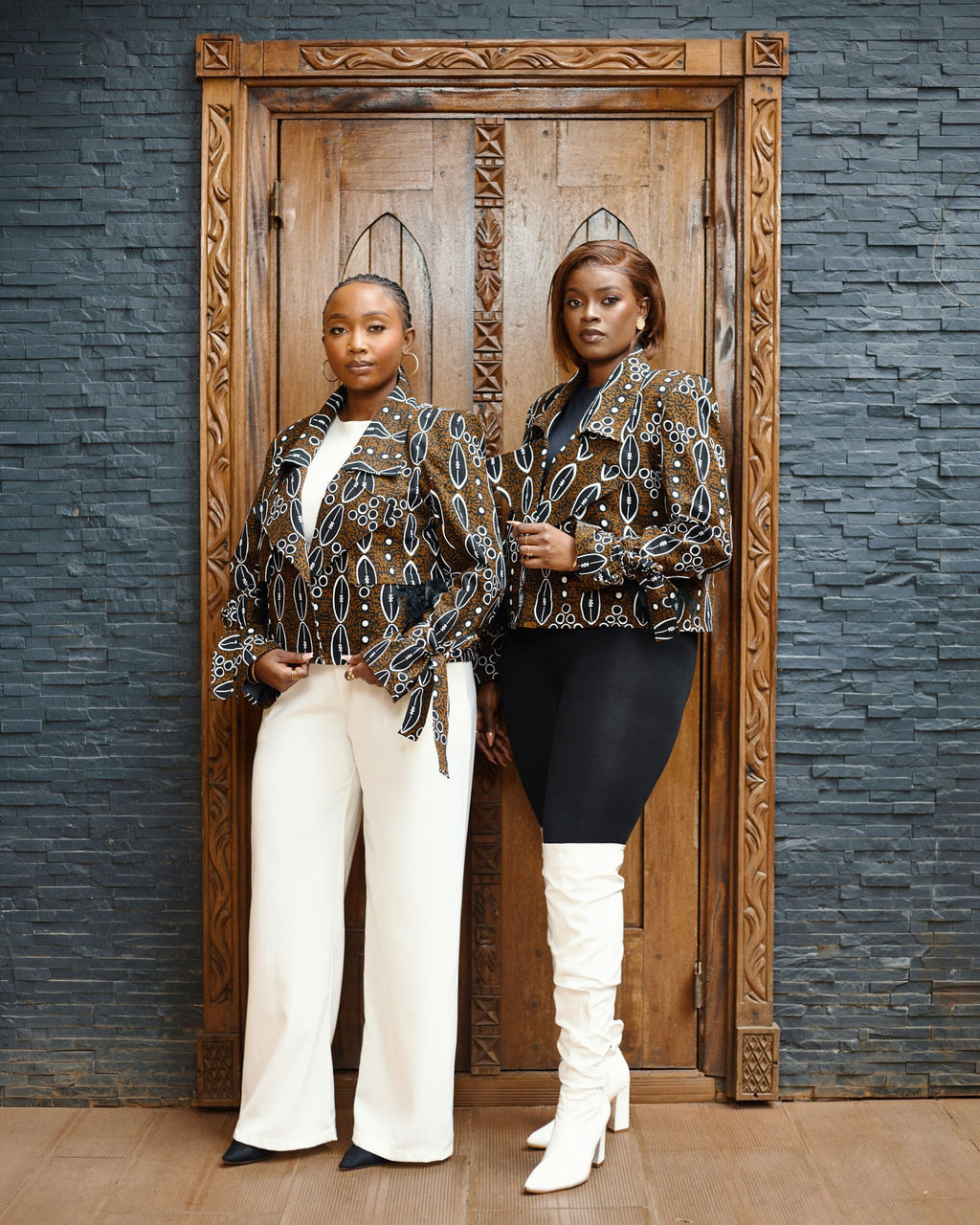 Cropped Jacket - Brown Geometric Print