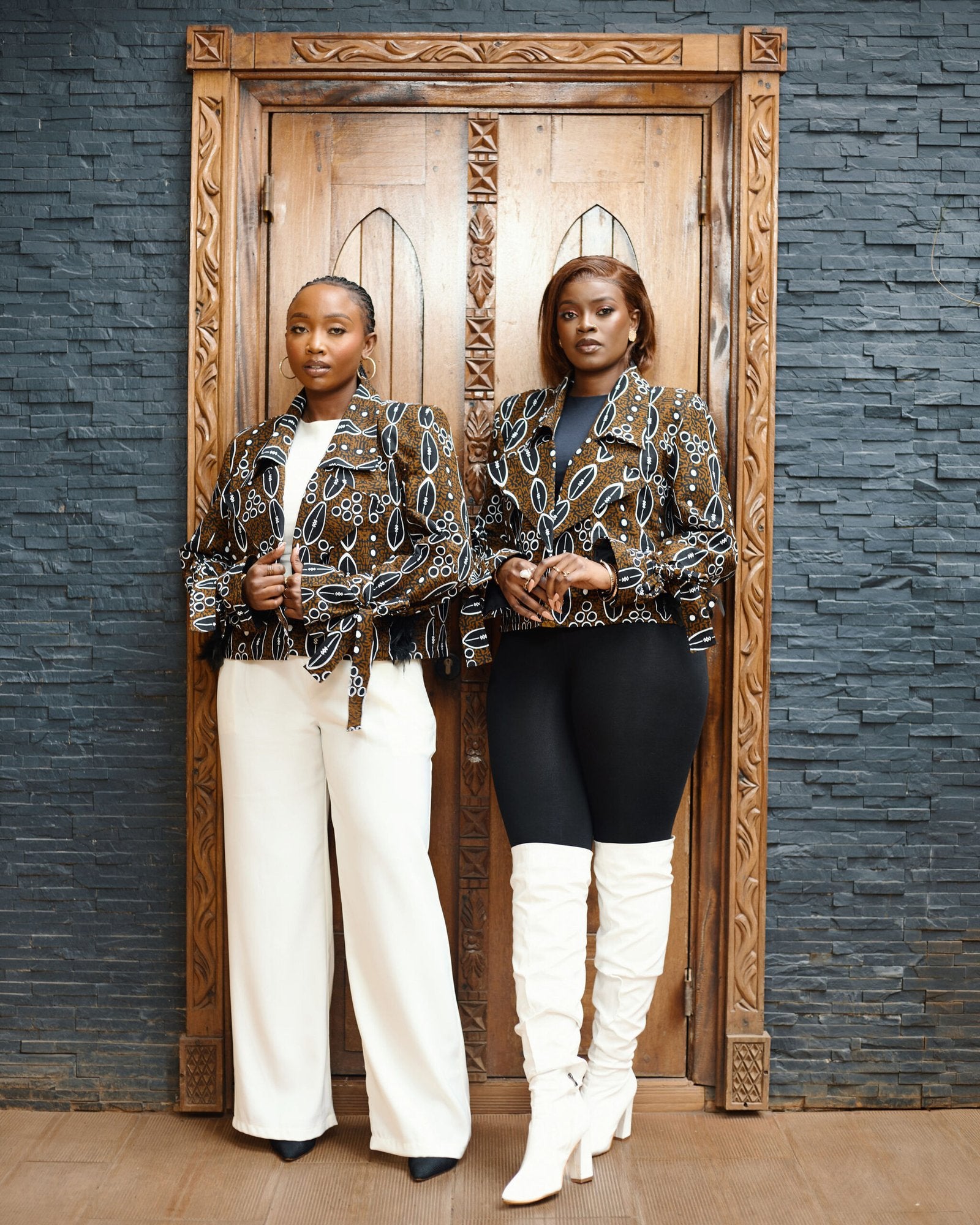 Cropped Jacket - Brown Geometric Print