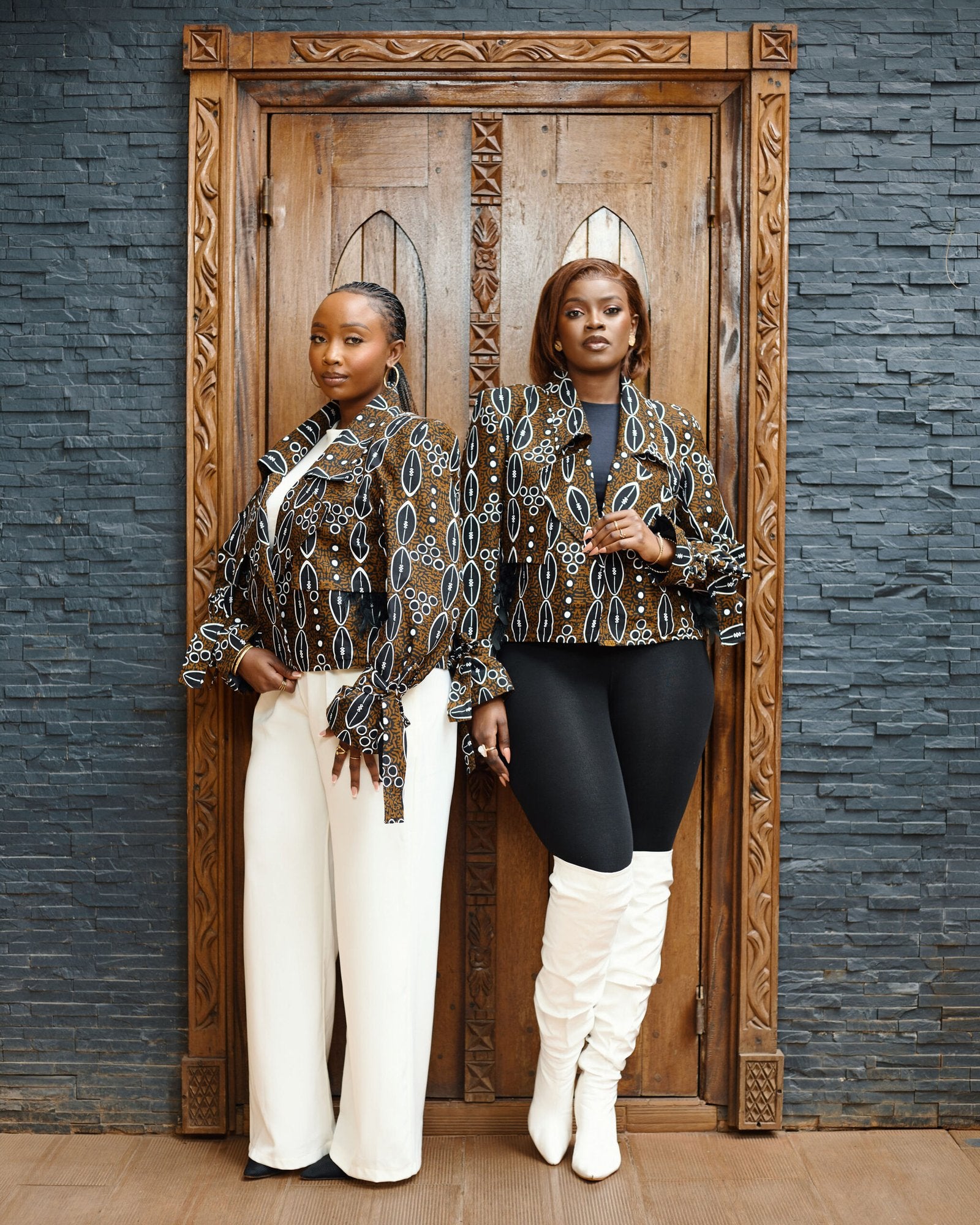 Cropped Jacket - Brown Geometric Print