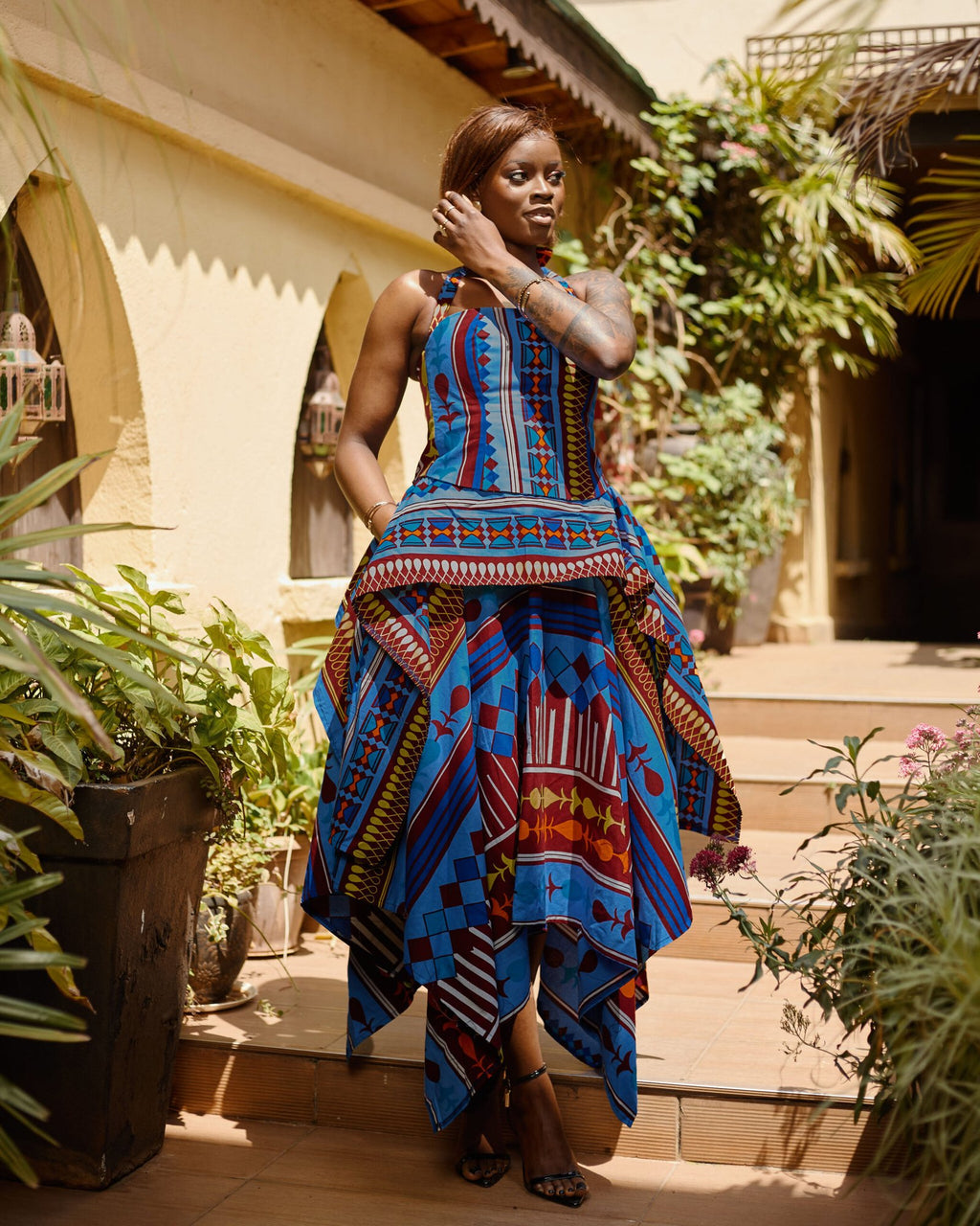 Handkerchief Skirt Set - Multicolour Geometric Pattern
