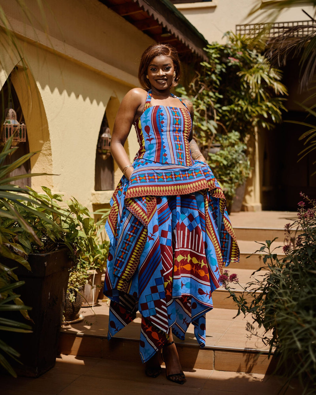 Handkerchief Skirt Set - Multicolour Geometric Pattern