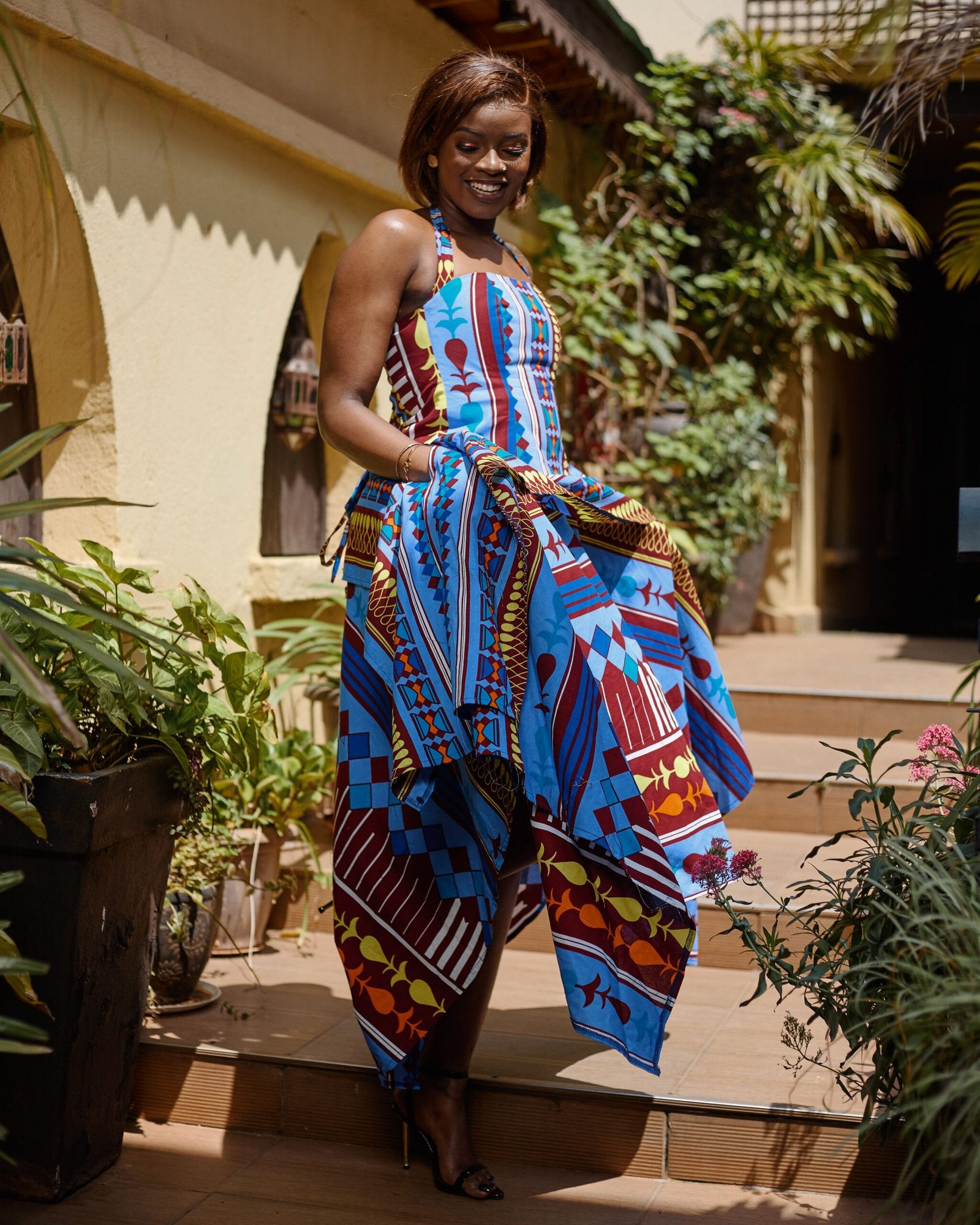 Handkerchief Skirt Set - Multicolour Geometric Pattern