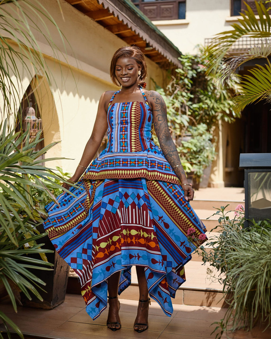 Handkerchief Skirt Set - Multicolour Geometric Pattern
