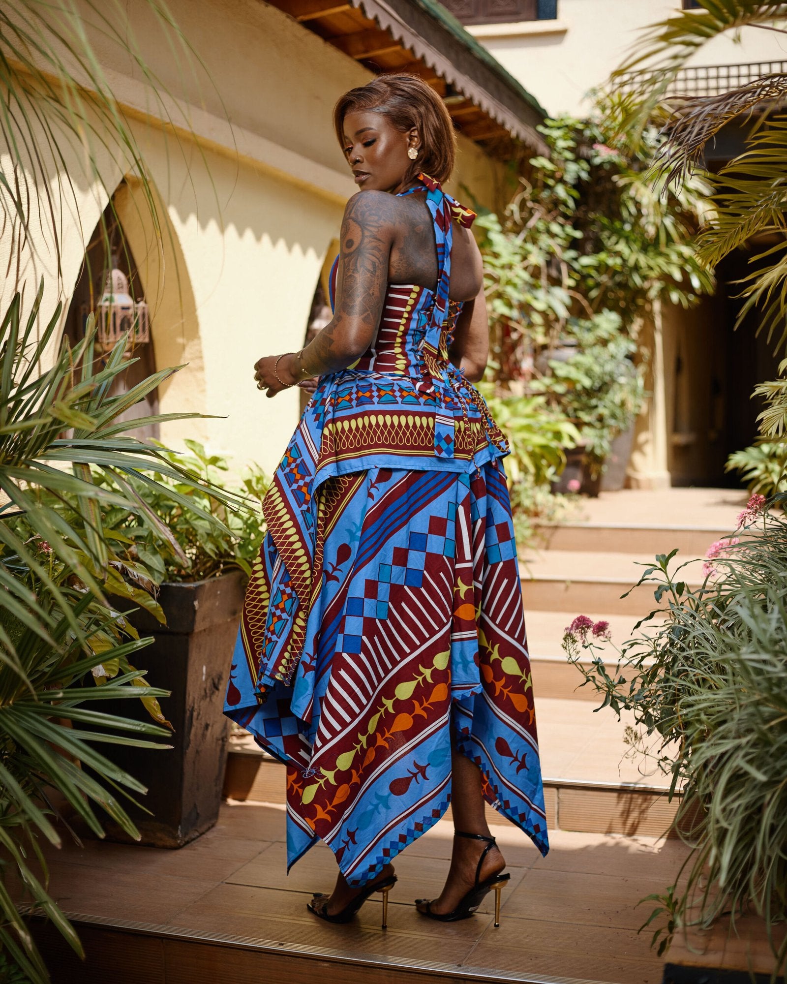 Handkerchief Skirt Set - Multicolour Geometric Pattern