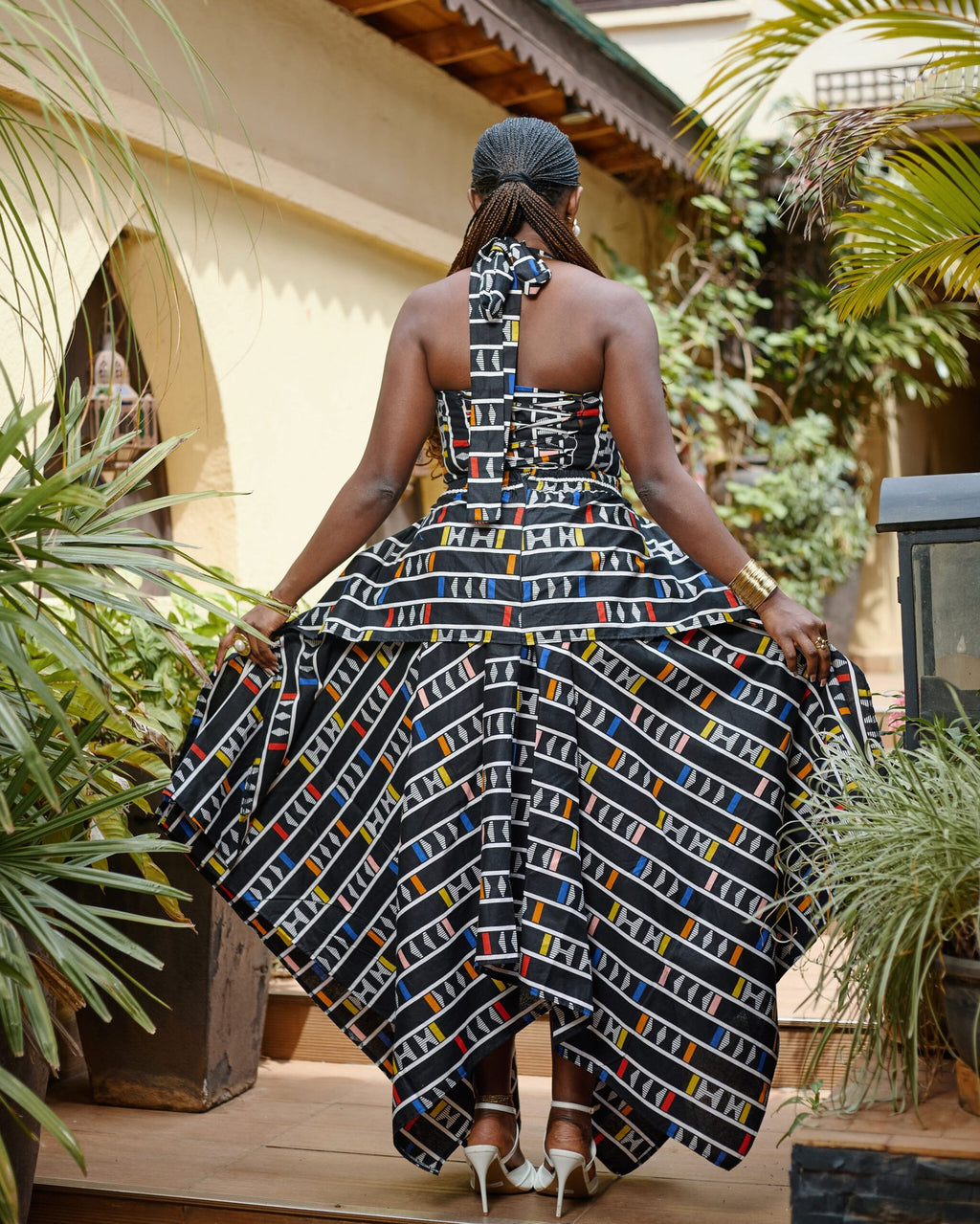 Handkerchief Skirt Set - Black Geometric Pattern
