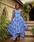 Handkerchief Skirt Set - Blue & White Patterned