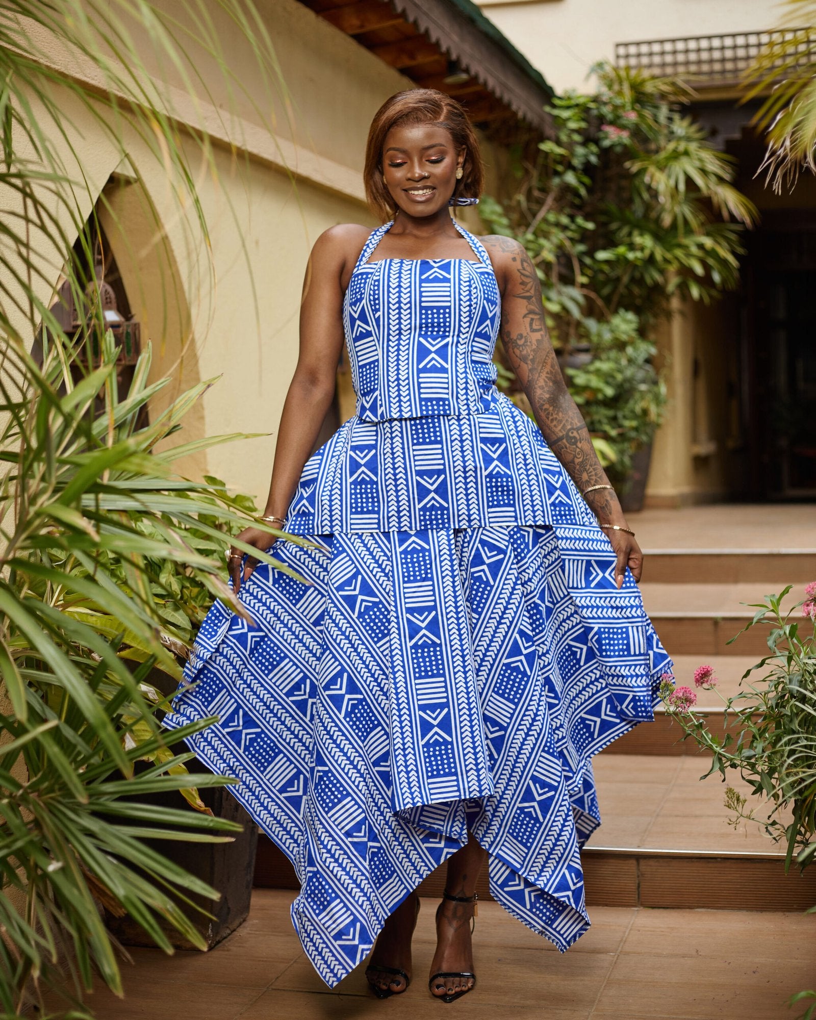 Handkerchief Skirt Set - Blue & White Patterned