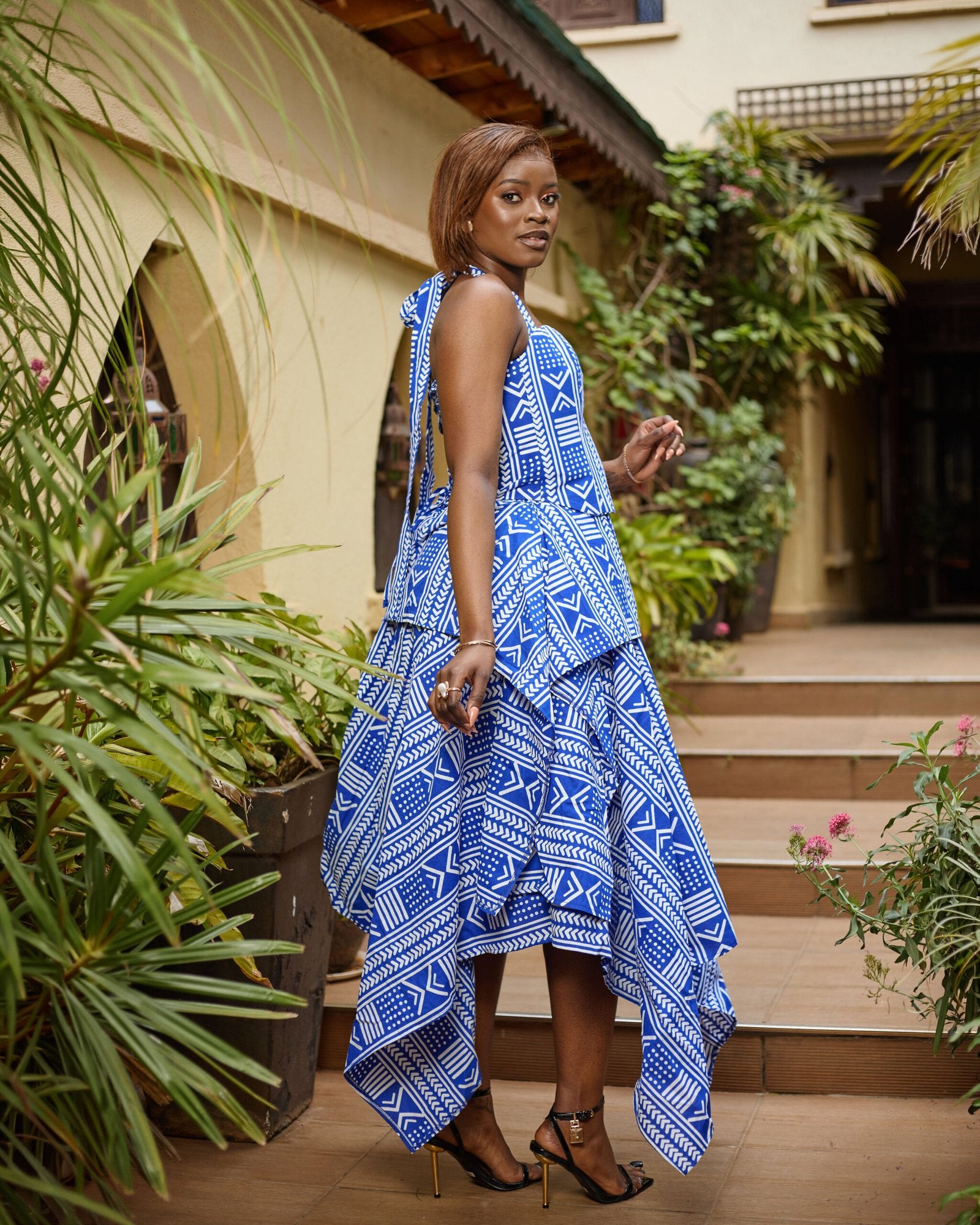 Handkerchief Skirt Set - Blue & White Patterned