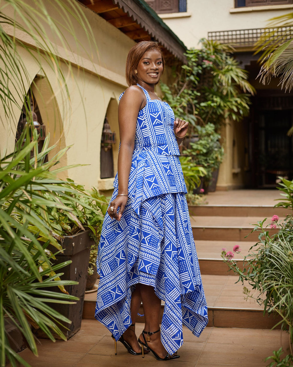 Handkerchief Skirt Set - Blue & White Patterned