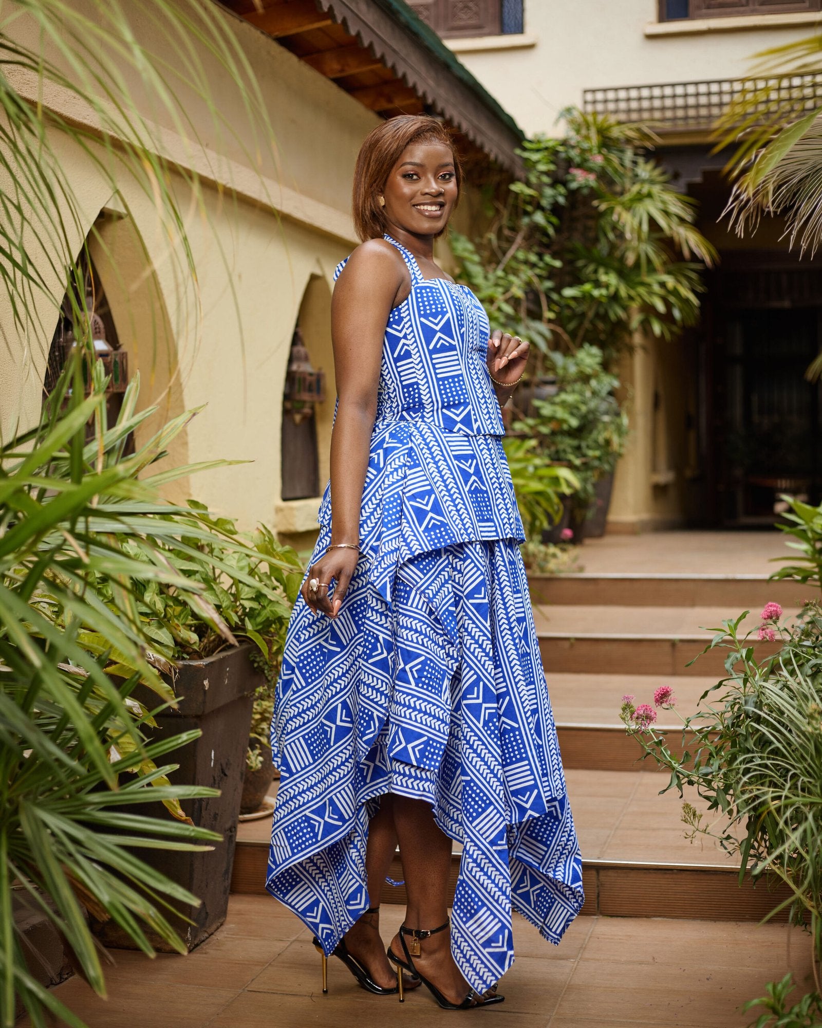 Handkerchief Skirt Set - Blue & White Patterned