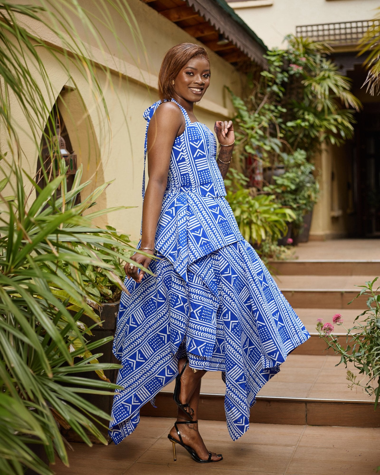 Handkerchief Skirt Set - Blue & White Patterned