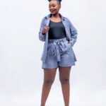 Kelsa set in Faux linen-  Jean blue