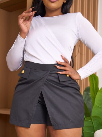 Gold Button Tailored Skort - Black