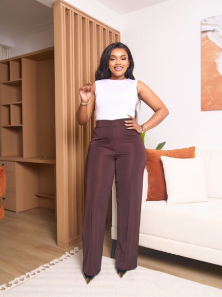 Pin Tuck Palazzo Pants-Chocolate