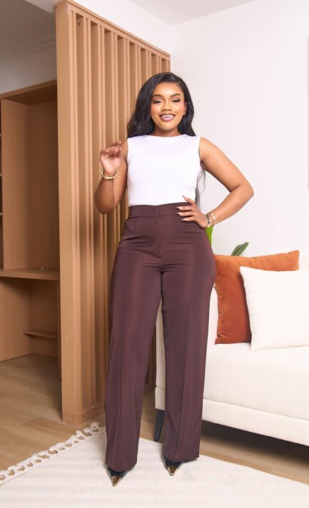 Pin Tuck Palazzo Pants - Chocolate