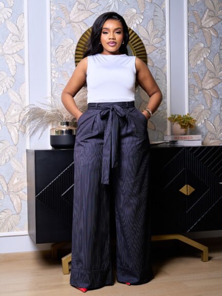 Pinstriped Wide-leg Pants