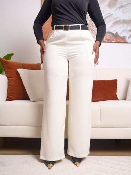 Knife Pleat Palazzo Pants-Cream