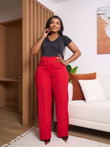 Pin Tuck Palazzo Pants- Red