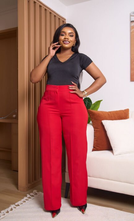Pin Tuck Palazzo Pants - Red