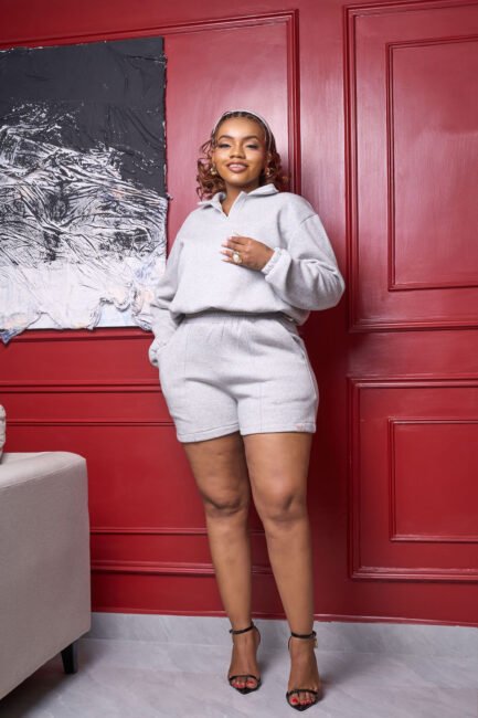 Polo Fleece Short Set-Grey