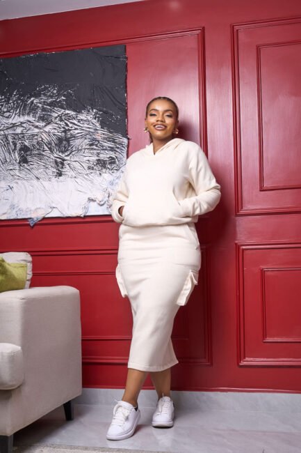 Fleece Cargo Skirt Set-Ivory Cream