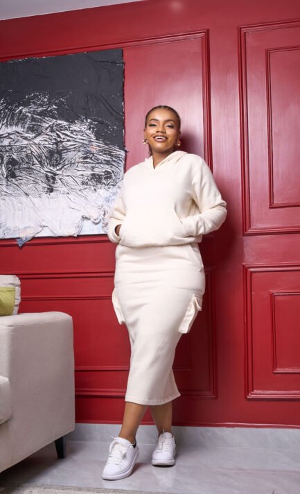 Fleece Cargo Skirt Set-Ivory Cream