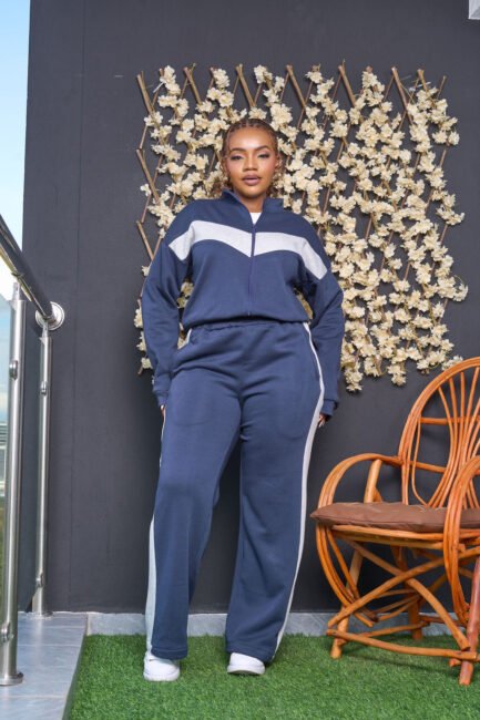 Zip-Up Fleece Set - Navy & Gray