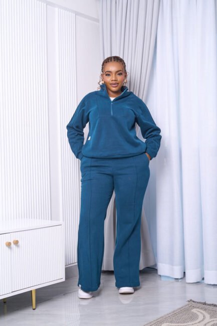 Polo Fleece Pants Set-Teal