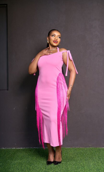 Fringe Midi Dress-Pink