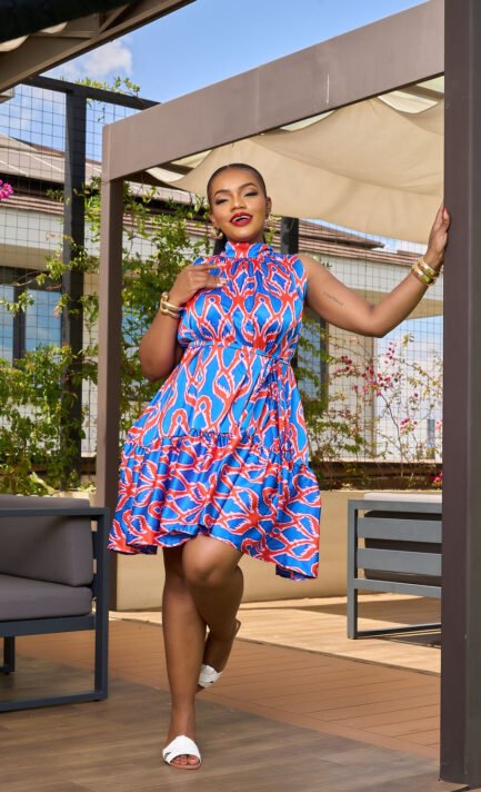 Turtle Shift Dress-Blue/Red