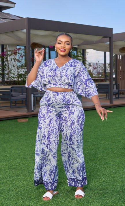 Blue & White Printed Two-Piece Set